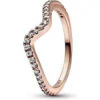 Pandora Timeless Ring Stackable Sparkling Wave 14K rose ring 182539C01-60