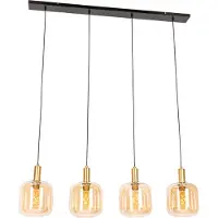 QAZQA Smart pendellampa svart med mässing och bärnstensfärgat glas 4-ljus inkl. 4 Wifi G95 - Zuzanna
