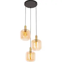 QAZQA Design Hänglampa Svart med Mässing och Amberglas 3-ljus - Zuzanna