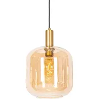 QAZQA Design Hänglampa svart med mässing och bärnstensglas - Zuzanna