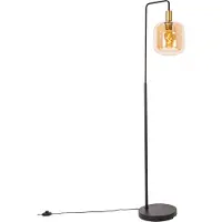 QAZQA Design golvlampa svart med mässing och bärnstensglas - Zuzanna