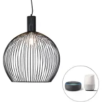 QAZQA Smart rund pendellampa svart 50 cm inkl WiFi G95 - Dos