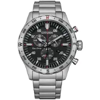 Citizen Eco Drive Serie 100 Meter Vattentät Solcellskvarts Stålarmband 43,5 mm Herrklocka Svart Urtavla AT2520-89E svart