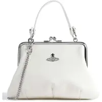 Vivienne Westwood Mormor Ram Silver Logotyp Avtagbar Axelrem Handtagsväska Dam Axelväska Vit 52020003S000DA401 Basic Set (Bag+Dust Bag)