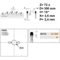 Cmt Sågklinga för trä 237; 350x3,5x30; Z72; 15°