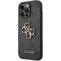 GUESS 4G Fodral med stor metallogo för iPhone 14 Pro - Grå