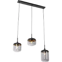 QAZQA Design Hänglampa svart med guld och rökglas 3-ljus - Kyan