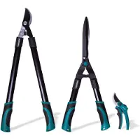 Vonroc Trädgårdssax Set – Grensax, Häcksax och Sekatör, Kolstål, Vågiga och Papegojkäke Blad