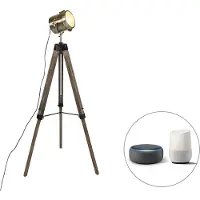 QAZQA Smart golvlampa stativ trä med studiospot inkl WiFi B35 - Braha