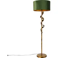 QAZQA Vintage golvlampa antik guld med grön skärm - Linden