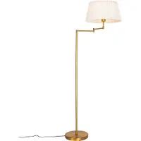QAZQA Golvlampa i brons med vit plisserad skärm och justerbar arm - Ladas Deluxe