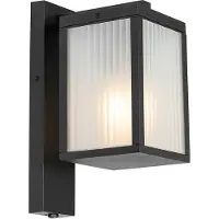 QAZQA Utomhusvägglampa svart med ribbat glas och skymningssensor - Charlois