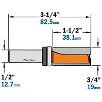 Cmt Rak notfräs ; S=1/2''; D=19 mm; med kullager