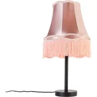 QAZQA Klassisk bordslampa svart med rosa mormorskärm 30 cm - Simplo