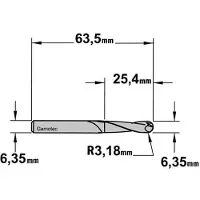Cmt Hålkärlsfräs ; S=1/4''; D=6,35 mm; R=3,17 mm