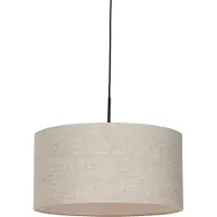 QAZQA Rustik pendellampa svart med beige skärm 50 cm - Combi 1