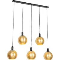 QAZQA Design Hänglampa Svart med Guldglas 5-ljus - Bert