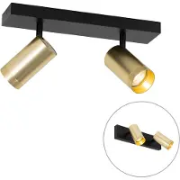 QAZQA Takspotlight svart med guld justerbar 2-ljus - Jeana Luxe
