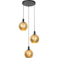 QAZQA Design Hänglampa svart med guldglas 3-ljus - Bert