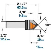 Cmt V-formad fräs ; S=1/2''; D=19 mm; med kullager