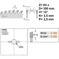 Cmt Sågklinga för trä 285; 350x3,5x30; Z84; 10°