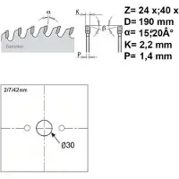 Cmt Sågklinga för trä Contractor; 190x2,2/1,4x30; Z24/Z24/Z40; 15°/20°; 3 st.