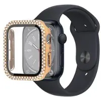 Mtp Products Strass Dekorativa Apple Watch Series 9/8/7 Skal med Skärmskydd - 9H - 45mm - Guld