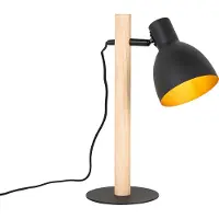 QAZQA Rustik bordslampa svart med trä - Flint