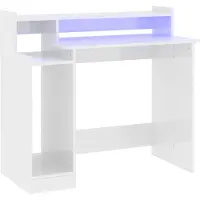 vidaXL Skrivbord med LED högglans vit 97x45x90 cm konstruerat trä