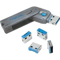 Logilink USB PORT LOCK, 1 KEY + 4 LOCKS USB-portlås Set 4 st Silver, Blå Nyckellås inkl. 1 nyckel