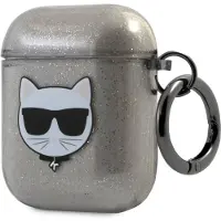Karl Lagerfeld KLA2UCHGK AirPods 1/2-skydd svart/svart Glitter Choupette