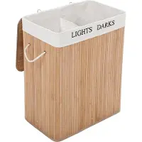 Songmics tvättkorg i bambu med 2 fack 52x63x32 cm