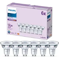 Philips LED Classic - LED-spotlight - klar finish - GU10 - 3.5 W (motsvarande 35 W) - klass F - kallt vitt ljus - 4000 K (paket om 6)