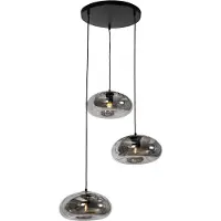 QAZQA Art Deco-hänglampa svart med rökigt glas rund 3-ljus - Ayesha