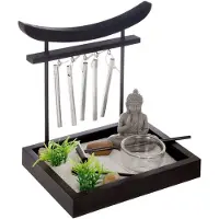 Atmosphera dekoration med buddhafigur och klockor OGRÓD ZEN, 15 x 12 x 16,5 cm, svart