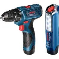 Bosch Skruvdragare/borr GSR 120-Li; 12 V; 2x2,0 Ah batt. + stavlampa GLI 12V-300