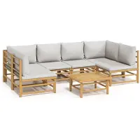 vidaXL Loungegrupp 7 delar ljusgråa dynor bambu