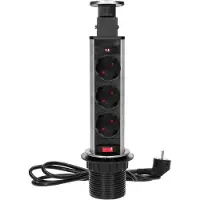 ORNO uttag infällt i bord Ø6 cm med utdrag, med lås och 1,8 m kabel, 3x2P+Z (Schuko), INOX