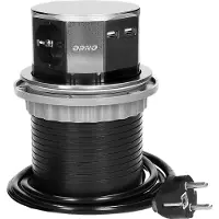 ORNO Lizdas Baldinis uttag Ø10 cm, utdragbart från bänkskiva, med USB-laddare och 1,5 m kabel, 3x2P+Z, 2xUSB, INOX, schuko