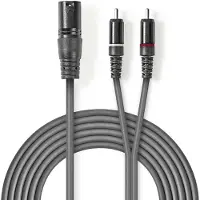 Nedis Balanserad ljudkabel | XLR 3-stifts hane | 2x RCA Hane | Nickelplaterad | 3.00 m | Rund | PVC | Mörkgrå | Kartonghylsa