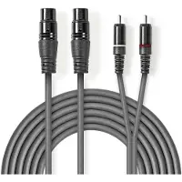 Nedis Balanserad ljudkabel | 2x XLR 3-Pin Hona | 2x RCA Hane | Nickelplaterad | 1.50 m | Rund | PVC | Mörkgrå | Kartonghylsa