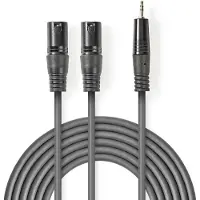 Nedis Balanserad ljudkabel | 2x XLR 3-Pin Hane | 3.5 mm Hane | Nickelplaterad | 3.00 m | Rund | PVC | Mörkgrå | Kartonghylsa