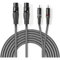 Nedis Balanserad ljudkabel | 2x XLR 3-Pin Hona | 2x RCA Hane | Nickelplaterad | 3.00 m | Rund | PVC | Mörkgrå | Kartonghylsa