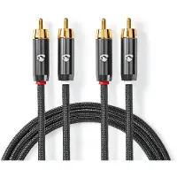 Nedis Stereoljudkabel | 2x RCA Hane | 2x RCA Hane | Guldplaterad | 1.00 m | Rund | Grå / Grått Med Metall | Kartong med täckt fönster