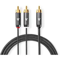 Nedis subwoofer Kabel | RCA Hane | 2x RCA Hane | Guldplaterad | 3.00 m | Rund | 4.5 mm | Grå / Grått Med Metall | Kartong med täckt fönster