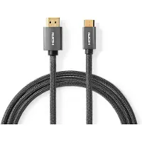 Nedis High Speed ??HDMI (tm) kabel med Ethernet | HDMI(tm) Kontakt | HDMI(tm) Mini kontakt | 4K@60Hz | 18 Gbps | 2.00 m | Rund | Bomull | Antracit / Grått Med Metall | Kartong med täckt fönster