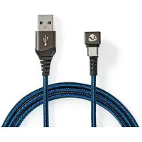 Nedis USB-kabel | USB 2.0 | USB-A Hane | USB-C(tm) Hane | 480 Mbps | Guldplaterad | 2.00 m | Rund | Flätad / Nylon | Blå / Svart | Kartong med täckt fönster