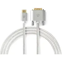 Ginza.se Nedis HDMI(tm) kabel | HDMI(tm) Kontakt | DVI-D 24+1-Pin Hane | 2560x1600 | Guldplaterad | 2.00 m | Rak | Flätad | Silver | Kartong med täckt fönster