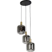 QAZQA Pendellampa svart med guld och rökglas inkl. 3 PUCC - Zuzanna