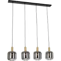 QAZQA Pendellampa svart med guld och rökglas inkl. 4 PUCC - Zuzanna